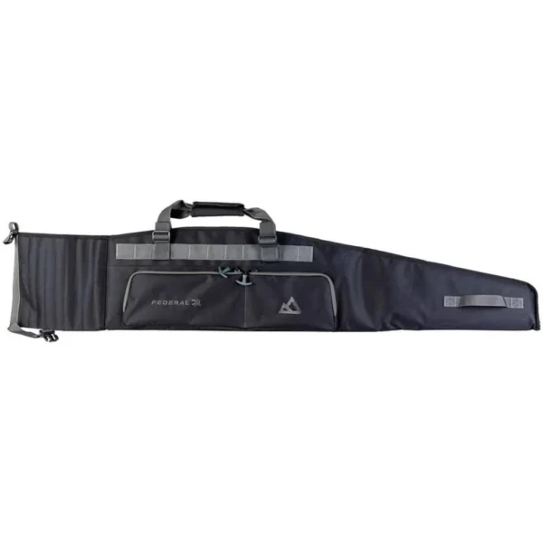 Federal Adjustable Fit Scoped Rifle Case, black side view with carry handles and zippered pockets