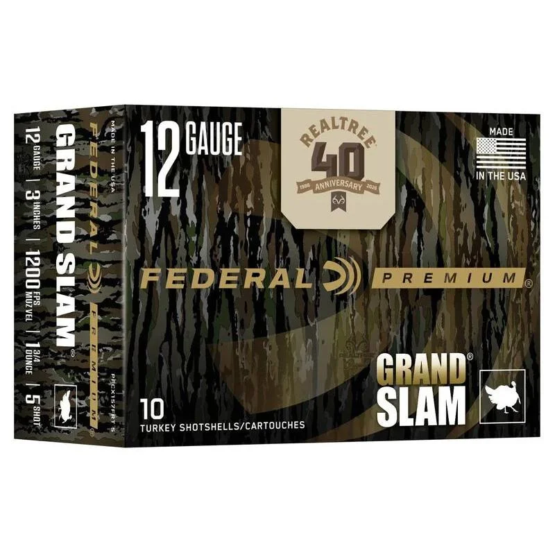 primary-33594 Federal Grand Slam Realtree 40th Anniversary Shotshells, front view of camo-patterned box