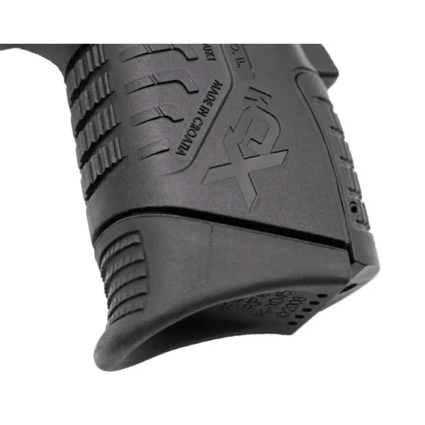 Pearce Grip Springfield Armory XDME magazine extension kit in black, close-up fitted to pistol grip