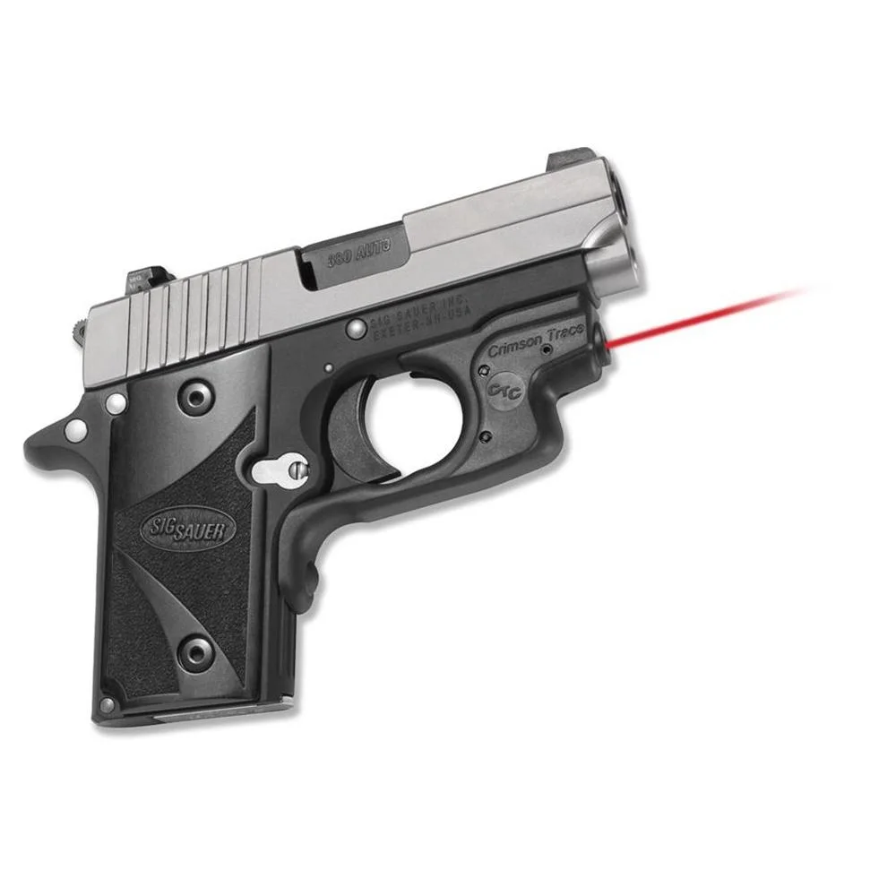 primary-33656 Crimson Trace Laserguard Sig Sauer P238 & P938, black unit mounted on handgun with red laser visible