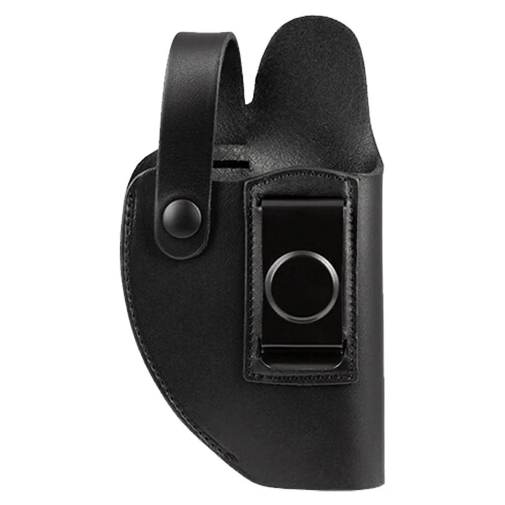 primary-33693 Stealth Operator OWB IWB Leather Holster, black front view with belt loop, snap and clip