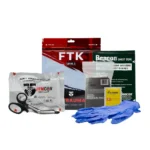 TacMed Solutions Field Trauma Kit Level 2, packaged supplies, shears and blue gloves