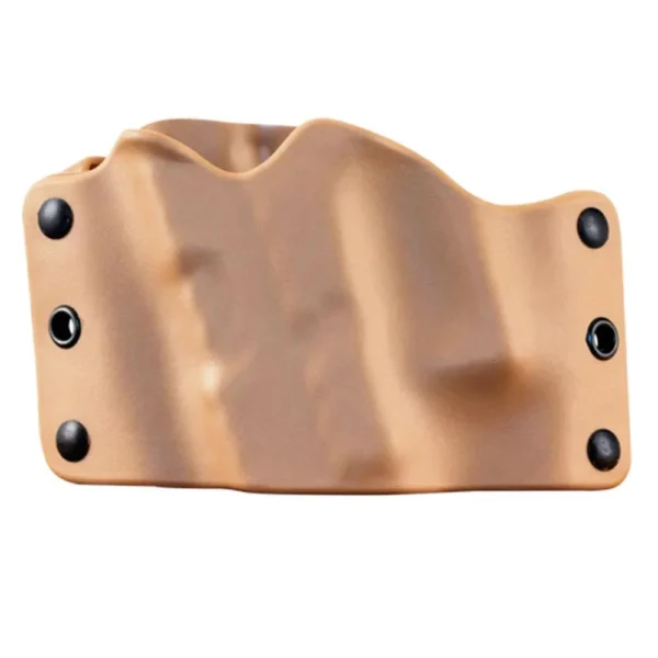 Stealth Operator Compact OWB Holster, coyote tan front view with black mounting hardware