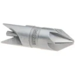 Redding Deburring Tool, silver metal tool with pointed cutting edges, side view