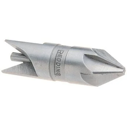 Redding Deburring Tool, silver metal tool with pointed cutting edges, side view