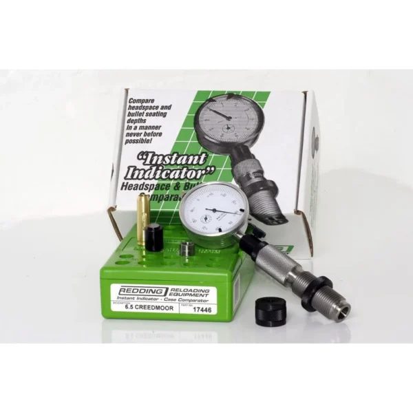 Redding Instant Indicator Headspace and Bullet Comparator with dial gauge beside green box
