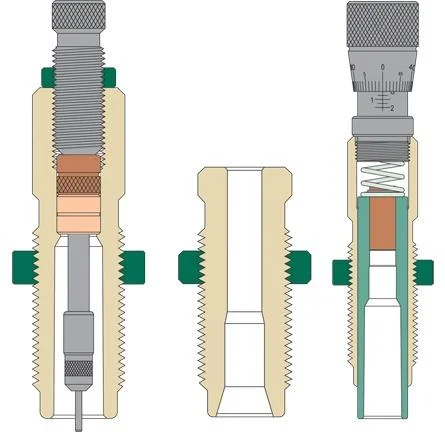 primary-33868 Redding Type S-Match Bushing Neck Die Set, cutaway diagrams of three die components