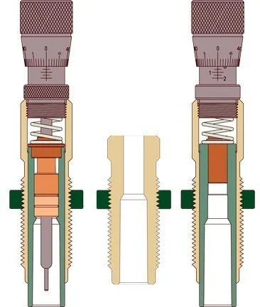 Redding Competition Bushing Neck 3-Die Set, cutaway diagram showing internal die components