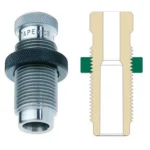Redding Body Die 6.5 PRC, silver threaded die beside a cutaway diagram