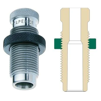 Redding Body Die 6.5 PRC, silver threaded die beside a cutaway diagram