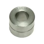 Redding Steel Neck Bushings silver metal bushing in angled top view with engraved brand