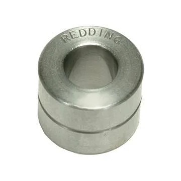 Redding Steel Neck Bushings silver metal bushing in angled top view with engraved brand