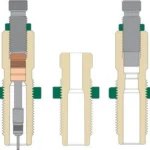 Redding 6.5 PRC Type S Neck Die Set, cutaway diagrams of two dies and center bushing