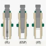 Redding Series-A 3-Die Set diagram showing three sectioned dies labeled FL, EXP and ST