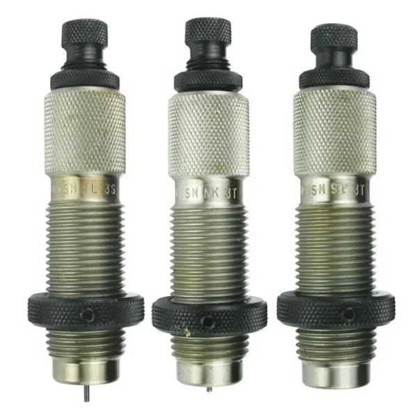 Redding 6mm GT Deluxe 3-Die Set three silver dies with black adjustment knobs