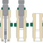 Redding Carbide Pro Series Die Set, cutaway diagrams of three dies with threaded bodies