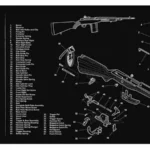 Gsm TekMat Gun Cleaning Mat M14 M1A, black top view with white firearm diagrams and text