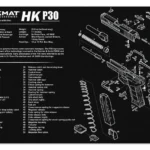 Gsm TekMat Heckler & Koch P30 black cleaning mat with white parts diagram and text