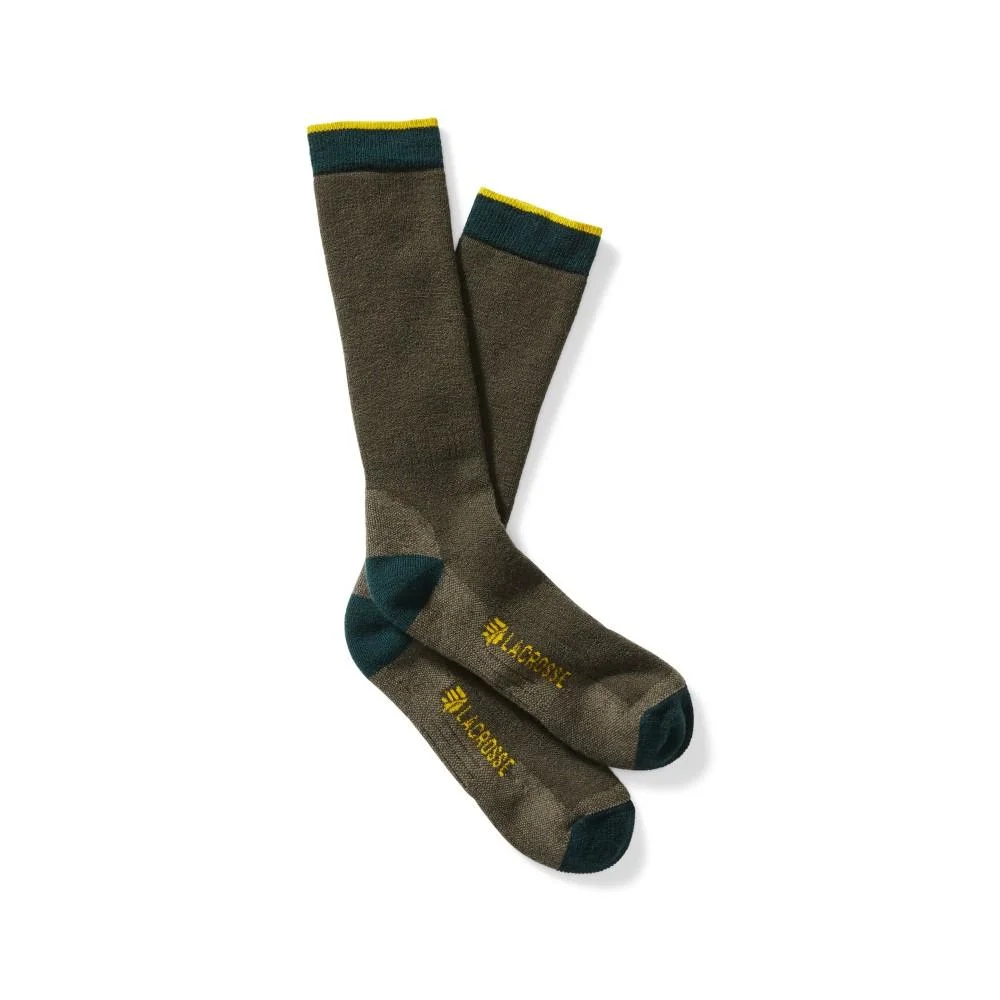 primary-34282 LaCrosse Men's Merino Midweight Sock, pair of OD green crew socks with dark heels and toes