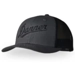 Lacrosse Danner Embroidered Trucker Hat, black front view with curved brim and mesh back