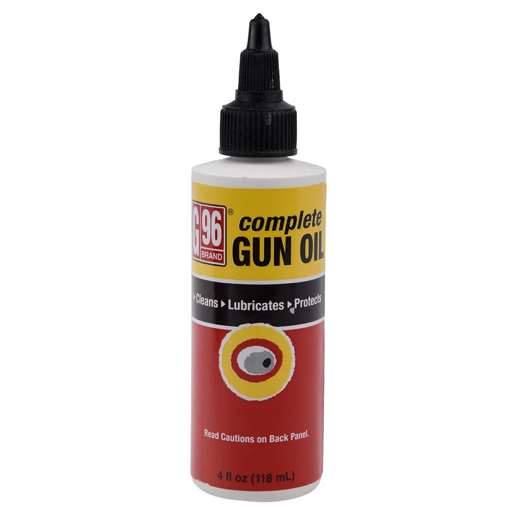 primary-34500 G96 Complete Gun Oil, white bottle with red label and black pointed dispenser cap