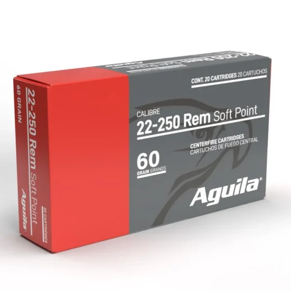 TXAT - DBA Aguila Ammunition Aguila Rifle Ammunition 22-250 Rem 60gr SP 3240 fps 20/ct