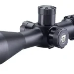 BSA Sweet .17 SP rifle scope, black angled side view with objective lens and adjustment turrets