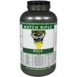 Shooters World Match Rifle Powder, front view of black bottle with green and white label
