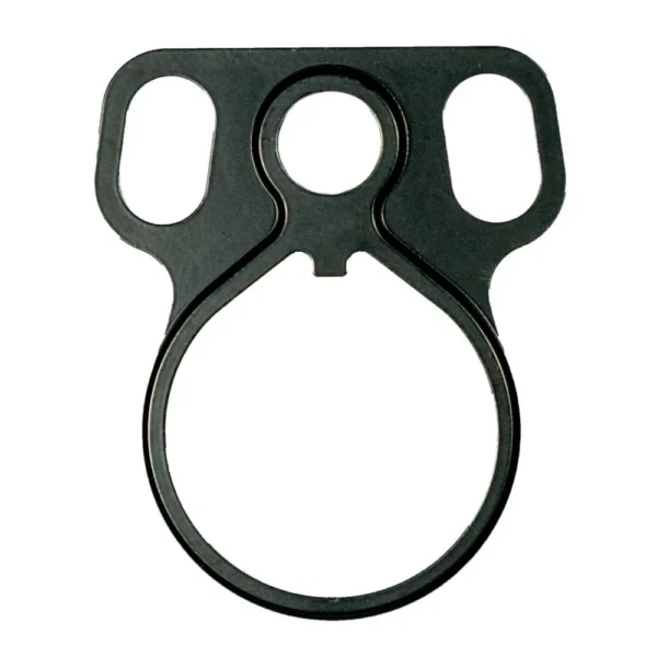Outdoor Connection Single Point Adapter, black front view with QD ring and three attachment loops