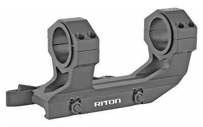 Riton QD Mount gray, angled side view with dual rings, base and release lever