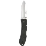 Ka-Bar Dozier Hunter Folding Knife, open with textured black handle and silver blade