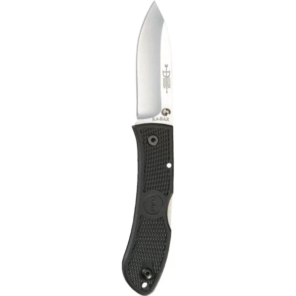 Ka-Bar Dozier Hunter Folding Knife, open with textured black handle and silver blade