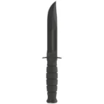 Ka-Bar Short Ka-Bar Fixed Knife, black front view with clip point blade and ribbed handle