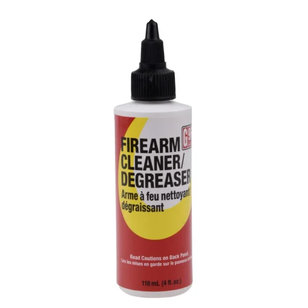 G96 Firearm Cleaner/Degreaser, front view of white bottle with black pointed cap