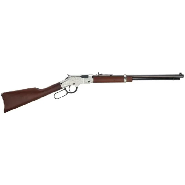 HENRY H4 SILVER EAGLE, right-side view with brown stock, silver receiver and dark barrel
