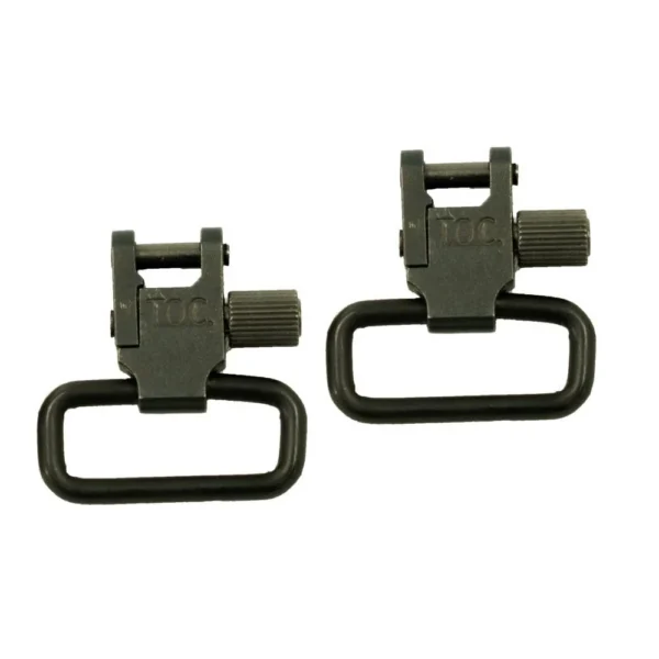 Outdoor Connection Raptor Swivels with Lock, two dark green swivels with rectangular loops