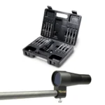 BSA Boresighter with 15 Arbors and Hard Case shown with open black case and mounted boresighter