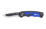 AccuSharp 3.5 Razor Knife BLU/BLK, open folding knife with black blade and blue grip panels