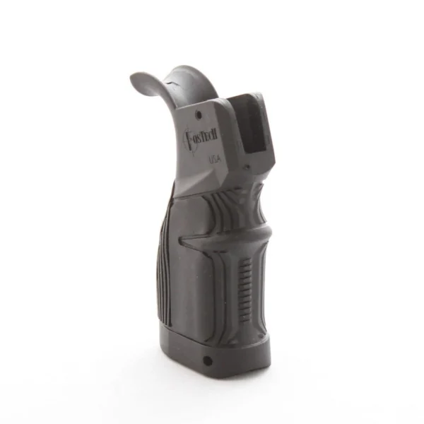 Fostech Sabre AR-15 Comfort Grip, black rear three-quarter view with finger grooves and textured sides