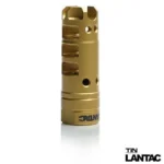 Lantac Dragon Muzzle Brake, gold upright view with multiple side ports and top openings