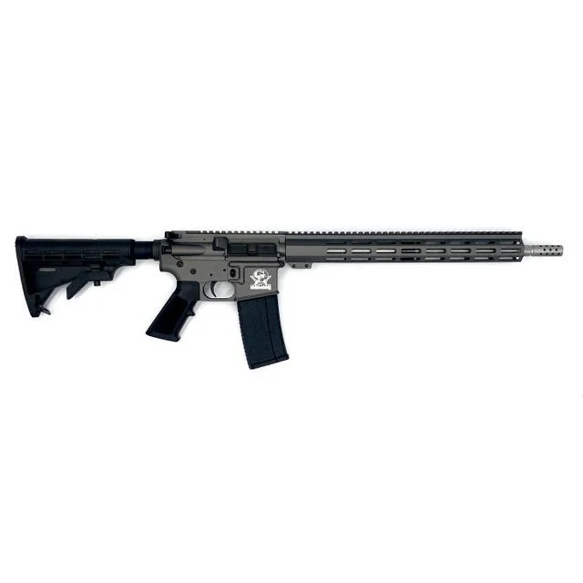 primary-34651 10 Ring GLFA CA Compliant Rifle, right-side view with tungsten finish, black stock and magazine