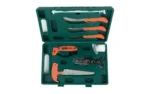 ACCUSHARP GAME PROCESSING KIT orange-handled tools arranged in an open green case