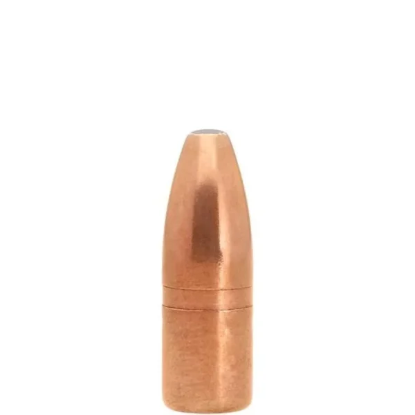Lapua Mega Soft Point Rifle Bullets, copper-coloured single bullet shown upright