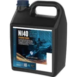 Vihtavuori N140 Rifle Powder, black handled jug with blue N140 label, front view