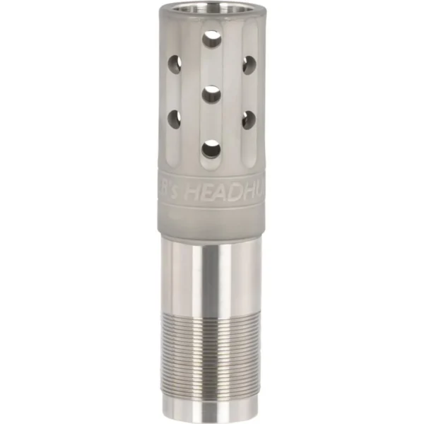 Jeb's Head Hunter turkey choke tube, silver side view with ported upper section and threads