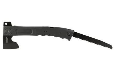 primary-3486 CAMILLUS CAMTRAX black axe and folding saw, side view with textured handle