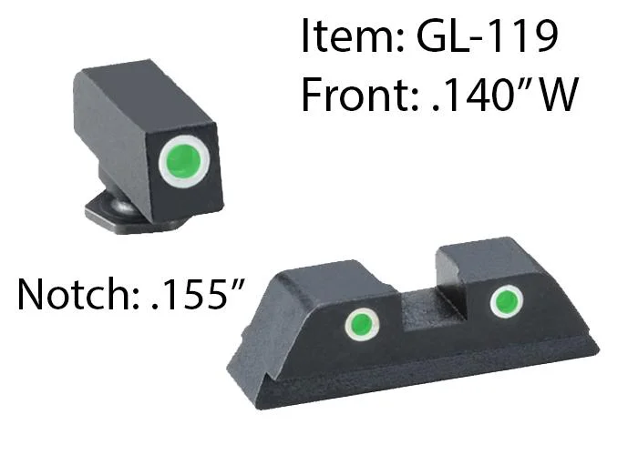 primary-34863 Ameriglo Classic Tritium Night Sight Set, black front and rear sights with green dots