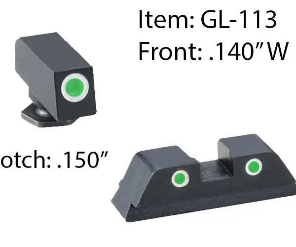 Ameriglo Classic Style 3-Dot Night Sight Set for Select Glocks / Front Tritium - Green / Front Outline - White / Rear Tritium