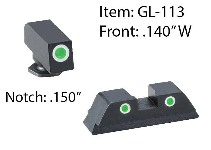 primary-34867 Ameriglo Classic Style 3-Dot Night Sight Set for Select Glocks / Front Tritium - Green / Front Outline - White / Rear Tritium