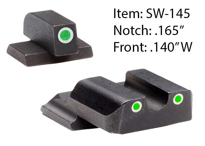 primary-34900 Ameriglo Classic Style Night Sight Set, black front and rear sights with green inserts